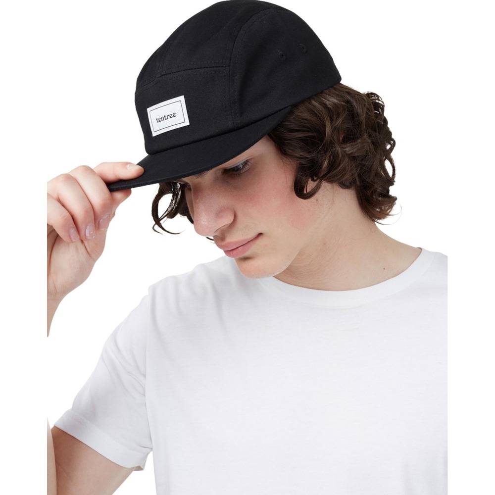 tentree Camper Organic Cotton Flat Brim Hat Black 5-Panel Unisex Cap